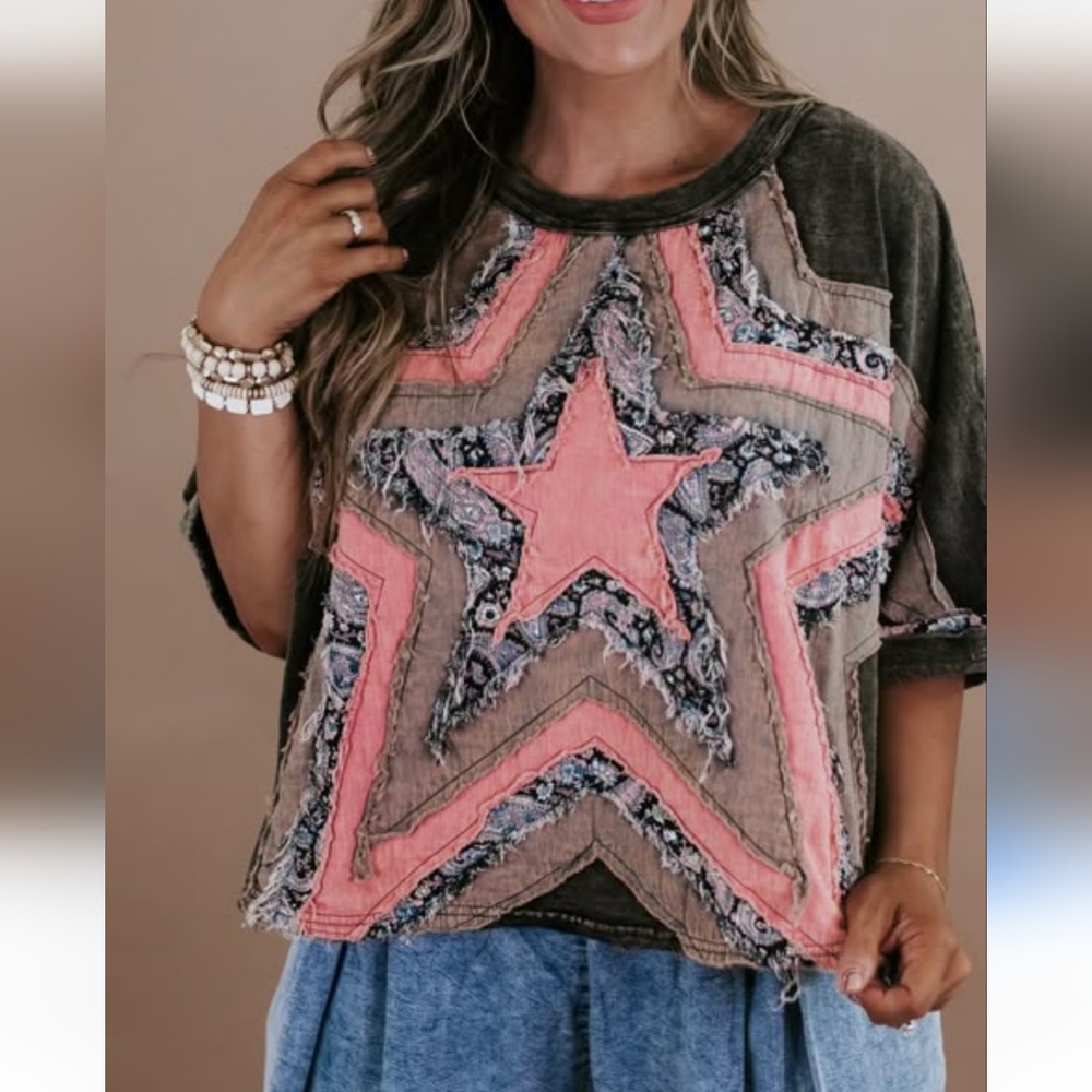 Oli & Hali Pink and Gray Star Short Sleeve Tee